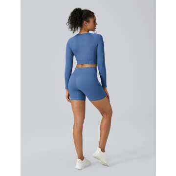 Buttergene Women Workout Sets 2 Pieces Long Sleeve Yoga Outfits Gym Clothes Seamless Ribbed Crop Top High Waist Leggings