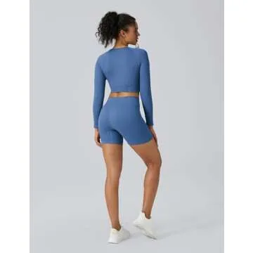 Buttergene Women Workout Sets 2 Pieces Long Sleeve Yoga Outfits Gym Clothes Seamless Ribbed Crop Top High Waist Leggings