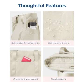 BAGSMART Tote Bag for Women with Zipper, Gym Tote with Compartments, Laptop Work Tote Nurse Dance Yoga Bag for Sport, Travel