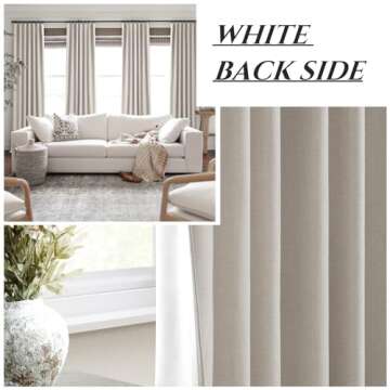 QJmydeco Black Out 96 Inch Long Boho Curtains 2 Panel Set, Farmhouse Curtains for Living Room Darkening/Thermal/Noise Reduction Textured Flax Linen Drape 8ft Hook&Ring Included Birch Off White 50"x96"