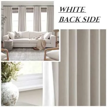 QJmydeco Black Out 96 Inch Long Boho Curtains 2 Panel Set, Farmhouse Curtains for Living Room Darkening/Thermal/Noise Reduction Textured Flax Linen Drape 8ft Hook&Ring Included Birch Off White 50"x96"