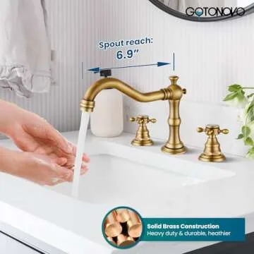 gotonovo 3 Hole Widespread Bathroom Sink Faucet Double Cross Handle Mixer Tap Faucet for Bathroom Sink Vanity Faucet Deck Mount Basin Hot Cold Water Matching Pop Up Drain Antique Brass