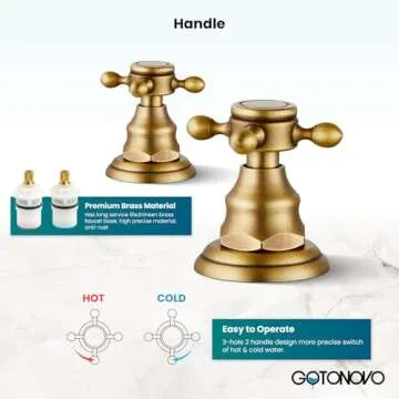 gotonovo 3 Hole Widespread Bathroom Sink Faucet Double Cross Handle Mixer Tap Faucet for Bathroom Sink Vanity Faucet Deck Mount Basin Hot Cold Water Matching Pop Up Drain Antique Brass