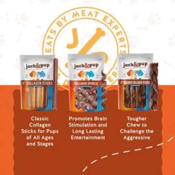 Jack&Pup 6" Beef Collagen Sticks for Healthy Chewing
