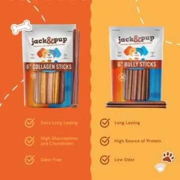 Jack&Pup 6" Beef Collagen Sticks for Healthy Chewing