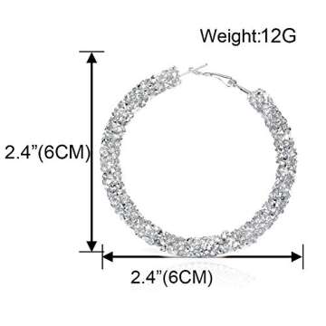 Silver Glitter Hoop Earrings for Women Bohemian Sparkle Resin Rhinestone Wrapped Big Hoop Dangle Earrings Jewelry