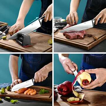 MOFFTI Chef Knife Set with Knife Sharpener, German EN1.4116 Stainless Steel, Ultra Sharp Professional Ergonomic Handle, Knives Set for Kitchen with Gift Box