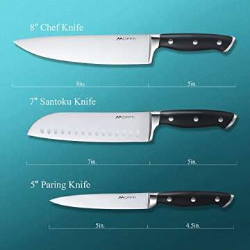 MOFFTI Chef Knife Set with Knife Sharpener, German EN1.4116 Stainless Steel, Ultra Sharp Professional Ergonomic Handle, Knives Set for Kitchen with Gift Box