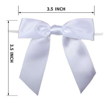 7Rainbows 30pcs Boutique 3.5" White Satin Ribbon Twist Tie Bows for Tying Up Packages Gift Wrapping