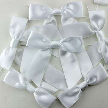7Rainbows 30pcs Boutique 3.5" White Satin Ribbon Twist Tie Bows for Tying Up Packages Gift Wrapping