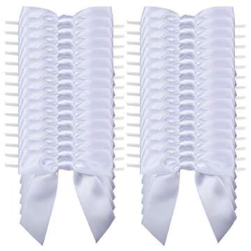 7Rainbows 30pcs Boutique 3.5" White Satin Ribbon Twist Tie Bows for Tying Up Packages Gift Wrapping