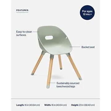 Lalo The Play Chair, Wooden and Non-Toxic Plastic Kids and Toddler Chair - Sturdy Bucket Seat and Easy to Clean Kids Chair with up to 200 lb. Weight Capacity, Set of 2 - Sage