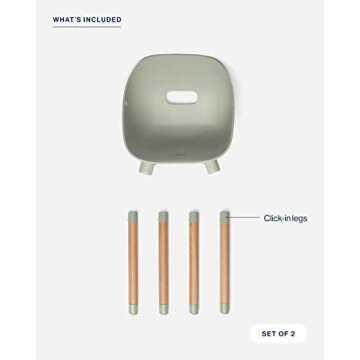 Lalo The Play Chair, Wooden and Non-Toxic Plastic Kids and Toddler Chair - Sturdy Bucket Seat and Easy to Clean Kids Chair with up to 200 lb. Weight Capacity, Set of 2 - Sage