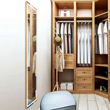 GOME LED Full Length Lighted Mirror, 63"x20" Large Free Standing Floor Mirror with Lights, Rectangle Wall Mounted Hanging Dimming Mirror, Full-Size Dressing Mirror for Bedroom, Burst-Proof (Gold)