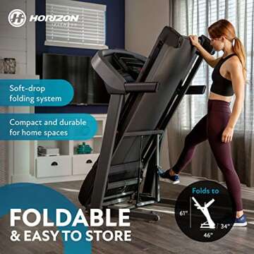 Horizon Fitness T101 Folding Treadmill with Incline for Running and Walking with Bluetooth Connectivity 300 lb Capacity, Running Machine for Home Exercise