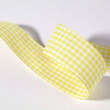 NOYI TRAXD Gingham Ribbon Roll 25 Yard 100% Polyester Yellow 1-Inch