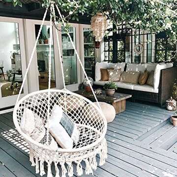 CCTRO Hammock Chair Macrame Swing, Boho Style Rattan Chair, 265 Pound Capacity, Beige