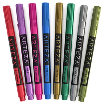 ARTEZA Wine Glass Markers Set - 8 Washable Metallic Pens