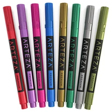 ARTEZA Wine Glass Markers Set - 8 Washable Metallic Pens