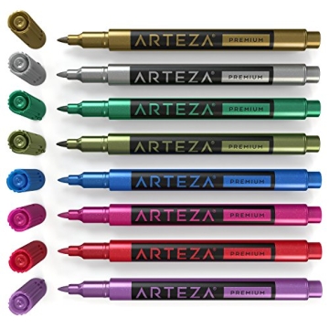ARTEZA Wine Glass Markers Set - 8 Washable Metallic Pens