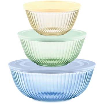 Colorful Pyrex Mixing Bowl Set with Lids, 3-Piece