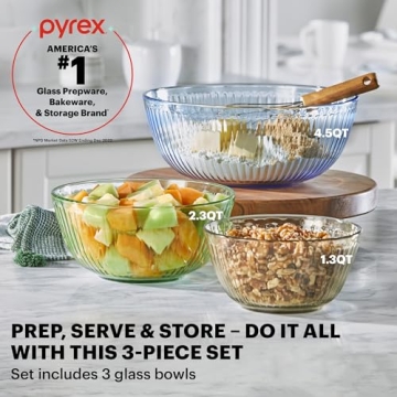 Colorful Pyrex Mixing Bowl Set with Lids, 3-Piece