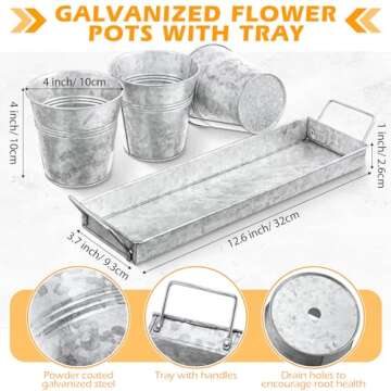 Wenqik 2 Sets Herb Garden Planter Pot Set with Tray Metal Windowsill Plant Pot with Drainage Farmhou...