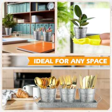 Wenqik 2 Sets Herb Garden Planter Pot Set with Tray Metal Windowsill Plant Pot with Drainage Farmhouse Decorative Live Herb Garden Kit for Home Kitchen Indoor Outdoor Apartment Balcony Window(Silver)