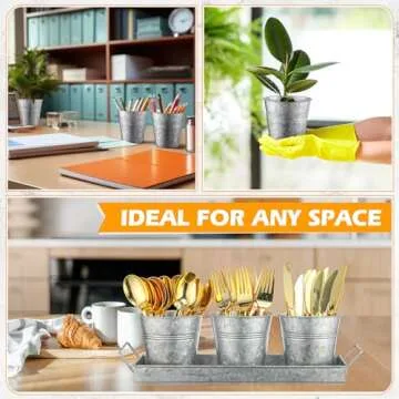 Wenqik 2 Sets Herb Garden Planter Pot Set with Tray Metal Windowsill Plant Pot with Drainage Farmhouse Decorative Live Herb Garden Kit for Home Kitchen Indoor Outdoor Apartment Balcony Window(Silver)