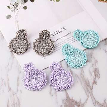 Statement Drop Earrings for Women - Bohemian Beaded Round Earrings, Idea Gift for Mom, Sister and Fr...