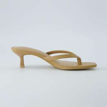 CUSHIONAIRE Women's Miami Kitten heel thong sandals +Memory Foam, Wide Widths Available, Smooth Tan 6.5