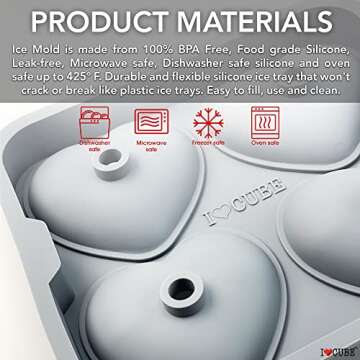 3D Heart Silicone Mold for Ice, Baking, Soap, and Resin | 2.5 Inch Large Heart Shape Cube Tray, Large Big Heart Molds, Chocolate Mold, Craft Ice Cube Mold for Cocktails, Beverages, Iced Tea Coffee