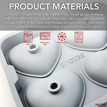 3D Heart Silicone Mold for Ice, Baking, Soap, and Resin | 2.5 Inch Large Heart Shape Cube Tray, Large Big Heart Molds, Chocolate Mold, Craft Ice Cube Mold for Cocktails, Beverages, Iced Tea Coffee