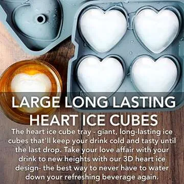 3D Heart Silicone Mold for Ice, Baking, Soap, and Resin | 2.5 Inch Large Heart Shape Cube Tray, Large Big Heart Molds, Chocolate Mold, Craft Ice Cube Mold for Cocktails, Beverages, Iced Tea Coffee