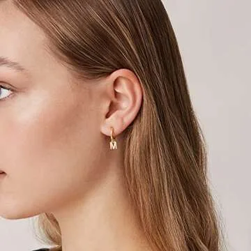 PAVOI 14K Yellow Gold Plated 925 Sterling Silver Post Huggie Earring With Initial Dangle - CZ Initial Huggie Hoop Earrings - Womens Cubic Zirconia "M"