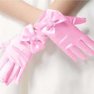 Lusiyu Elegant Pink Girls' Wrist Length Gloves with Bow