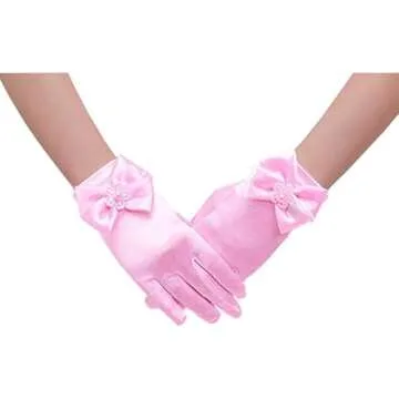 Lusiyu Pink Formal Gloves for Girls with Bow Fashion