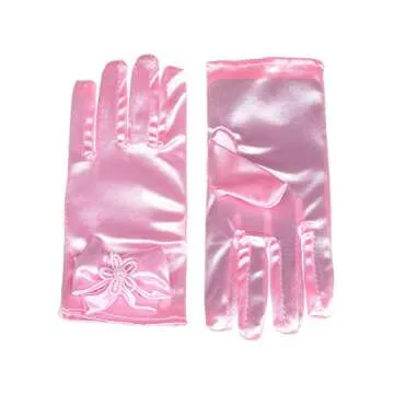 Lusiyu Pink Formal Gloves for Girls with Bow Fashion