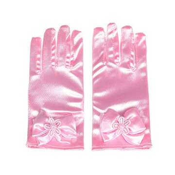 Lusiyu Pink Formal Gloves for Girls with Bow Fashion