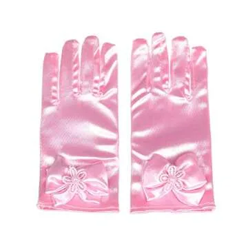 Lusiyu Pink Formal Gloves for Girls with Bow Fashion