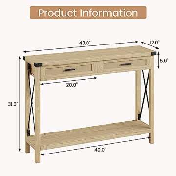 IDEALHOUSE Entryway Table - Rustic Console Table with Storage for Home