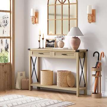 IDEALHOUSE Console Table with Rattan Drawers for Home
