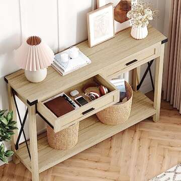 IDEALHOUSE Console Table with Rattan Drawers for Home