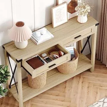IDEALHOUSE Console Table with Rattan Drawers for Home