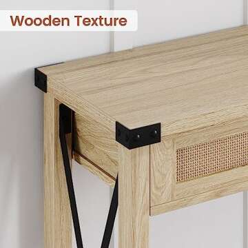 IDEALHOUSE Console Table with Rattan Drawers for Home