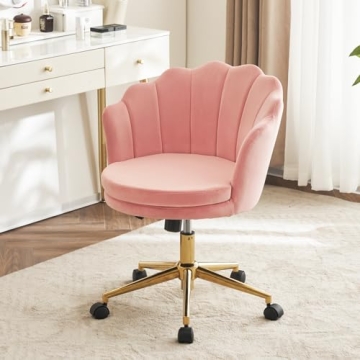 Furnimart Pink Home Office Chair with Wheels Upholstered Comfy Velvet Desk Chair Stool, Cute Adjusta...