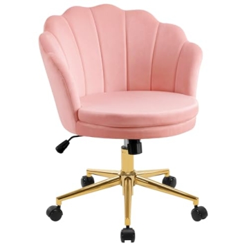 Furnimart Pink Velvet Home Office Chair with Wheels
