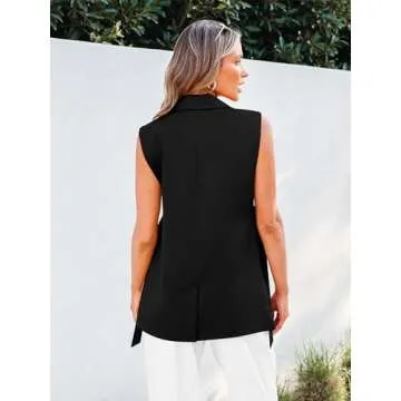 MASCOMODA Womens Fashion 2025 Sleeveless Blazer Vest Spring Casual Open Front Lapel V Neck Office Waistcoat Long Vests(Black,Small)