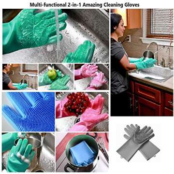 Magic Dishwashing Cleaning Sponge Gloves Reusable Silicone Brush Scrubber Gloves