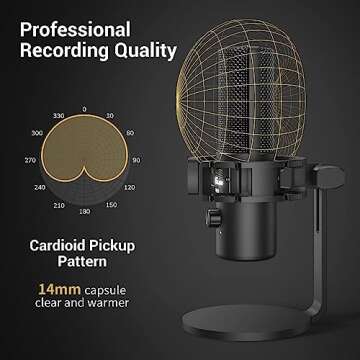 VeGue USB Microphone, Computer Cardioid Condenser PC Gaming Mic for Gaming, Streaming, Podcasting, YouTube, Voice Over, Twitch, with Gain Control，Pop Filter, Shock Mount, All Metal Desktop Mic